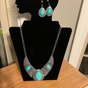 Turquoise and Silver Necklace and Earring Set
